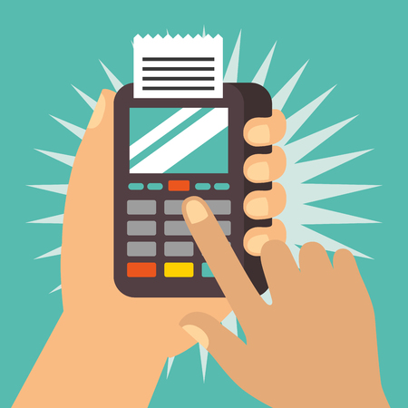 nfc payment technology hand holding dataphone checking vector illustrationのイラスト素材