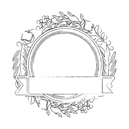 frame with rose flower beautiful and ribbon isolated icon vector illustration designのイラスト素材