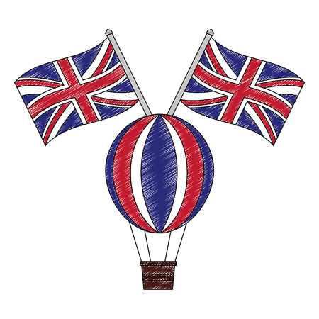 balloon air hot with flags of great britain vector illustration designの写真素材