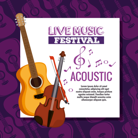 guitar acoustic instrument label vector illustration designのイラスト素材