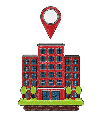building structure with pin location and trees plants vector illustration designのイラスト素材