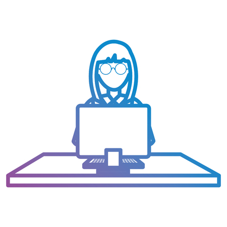 user female with computer desktop vector illustration designのイラスト素材