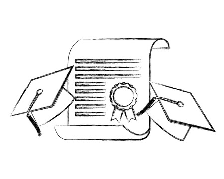 two graduation hat and school certificate vector illustration sketchのイラスト素材