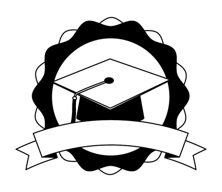 graduation hat school success emblem vector illustration black and whiteのイラスト素材