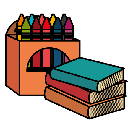 pile text books with crayons vector illustration designのイラスト素材