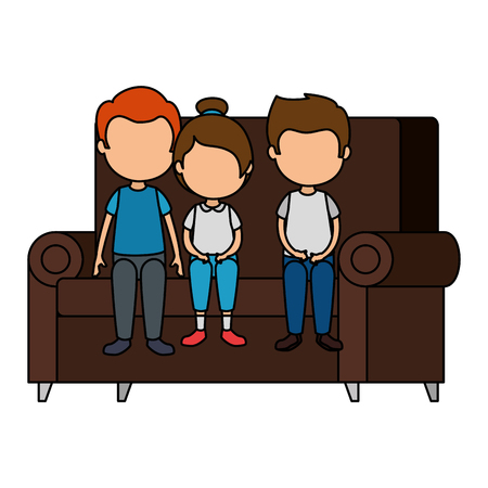 cute and little kids in the sofa characters vector illustration designのイラスト素材