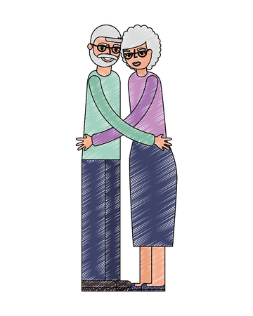 grandparents grandpa and grandma hugging vector illustrationのイラスト素材