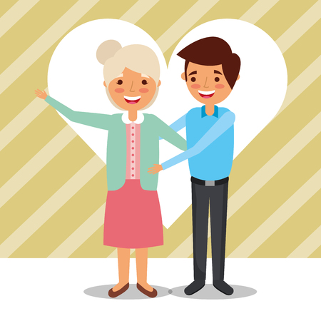 grandpa and grandma embraced happy characters vector illustrationのイラスト素材