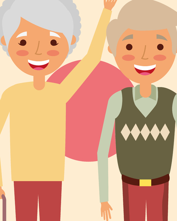 grandpa and grandma embraced happy characters vector illustrationのイラスト素材