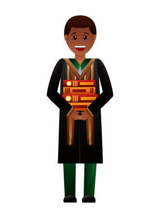 young man graduated with books vector illustration designのイラスト素材