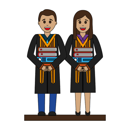 couple of graduates with books avatar character vector illustration designのイラスト素材
