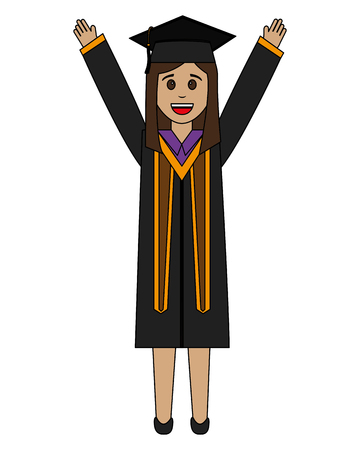 young woman graduated with hands up vector illustration designのイラスト素材
