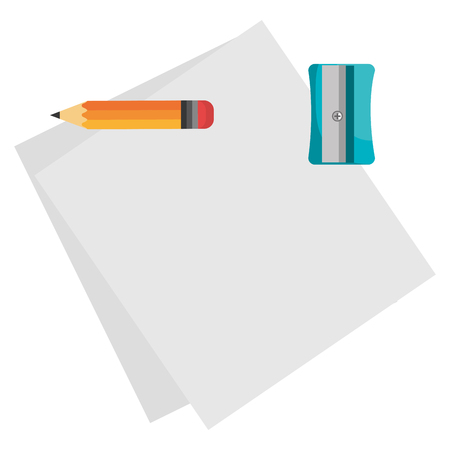 notebook paper sheet with pencil and sharpener vector illustration designのイラスト素材