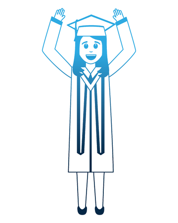 graduate woman in graduation robe and cap vector illustration neon designの写真素材