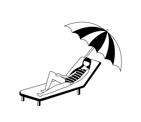 woman with swimsuit in beach chair and umbrella icon vector illustration designのイラスト素材
