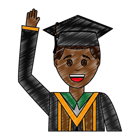 young man graduated avatar character vector illustration designの写真素材