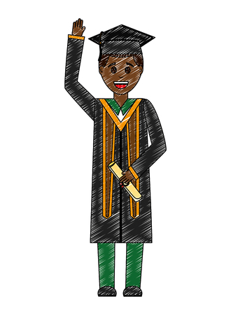 young man graduated with diploma avatar character vector illustration designの写真素材