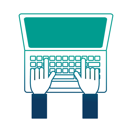 hands working in the keyboard laptop vector illustration neon imageのイラスト素材