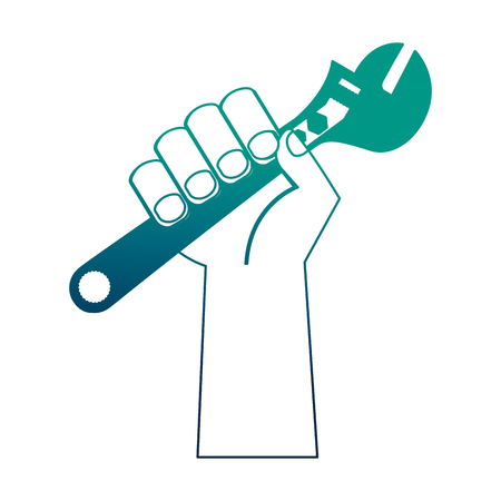 hand holds adjustable key tool repair vector illustration neon designのイラスト素材