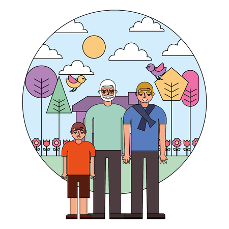 grandfather with son and grandson vector illustration designのイラスト素材