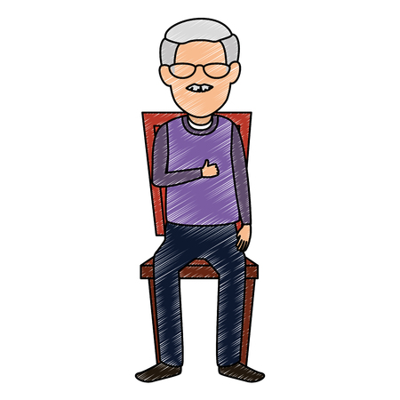cute grandfather in the chair avatar character vector illustration designの写真素材