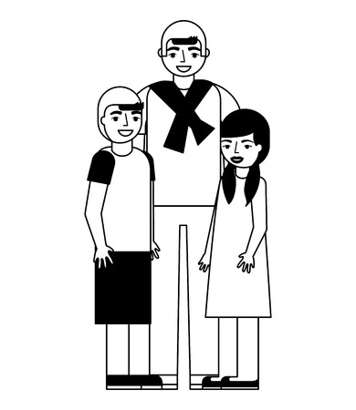 man with girl and boy family vector illustration monochromeのイラスト素材