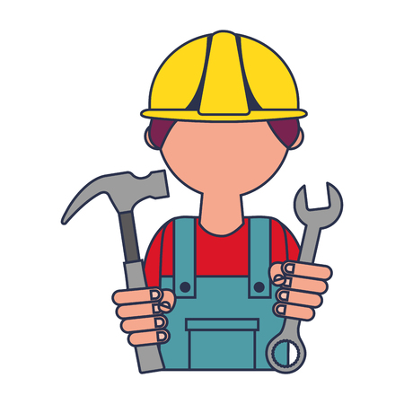 man builder with hammer and wrench key tool vector illustration designのイラスト素材