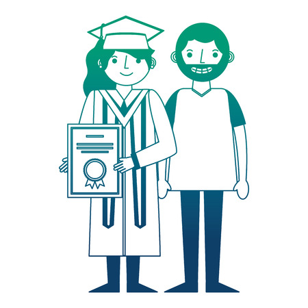 young woman graduated with diploma and father vector illustration designのイラスト素材