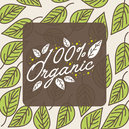 fresh food 100 organic natural leaves background vector illustrationのイラスト素材