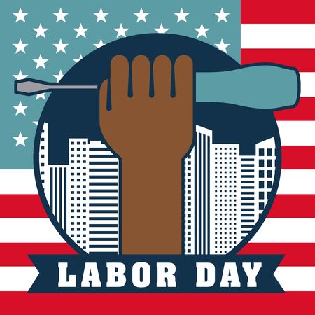 labor day afro american hand holding screwdriver usa flag background vector illustrationのイラスト素材