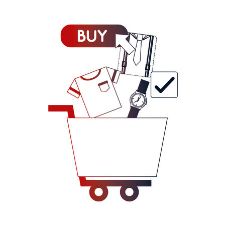 shopping cart watch clothes clicking buy online vector illustration neon designのイラスト素材