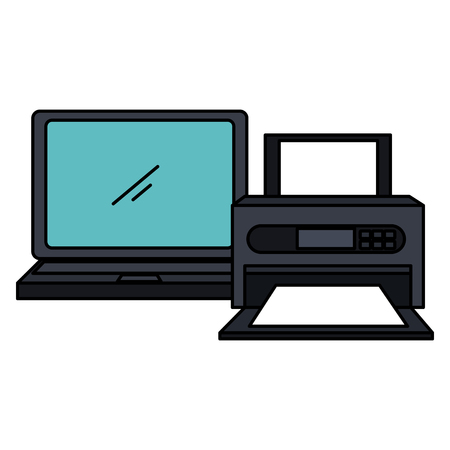 laptop computer with printer vector illustration designのイラスト素材