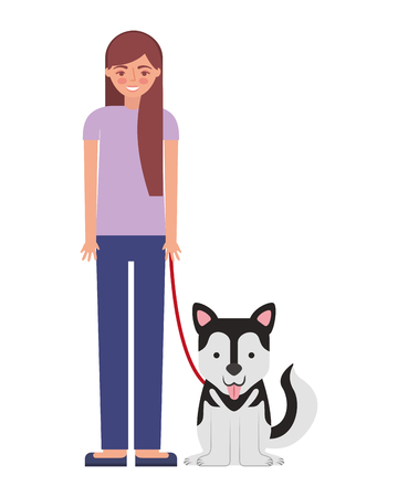 young woman with dog mascot avatar character vector illustration designのイラスト素材