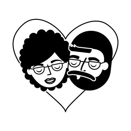 grandparents faces in love heart vector illustration monochromeのイラスト素材