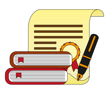 parchment diploma graduation with books and pen vector illustration designのイラスト素材