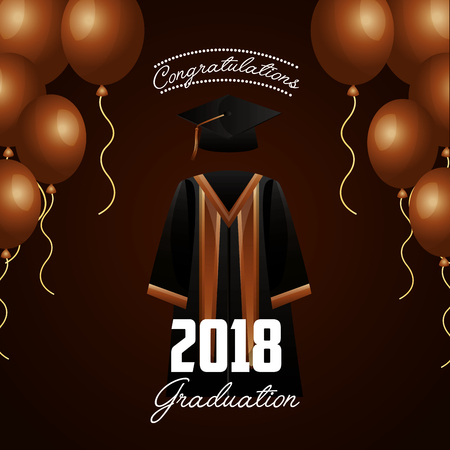 congratulations graduation brown balloons celebration dress sign vector illustrationのイラスト素材