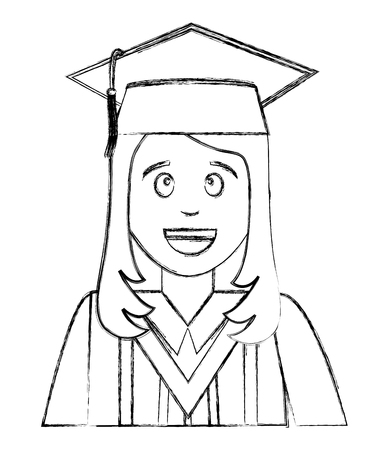young woman graduated avatar character vector illustration designのイラスト素材
