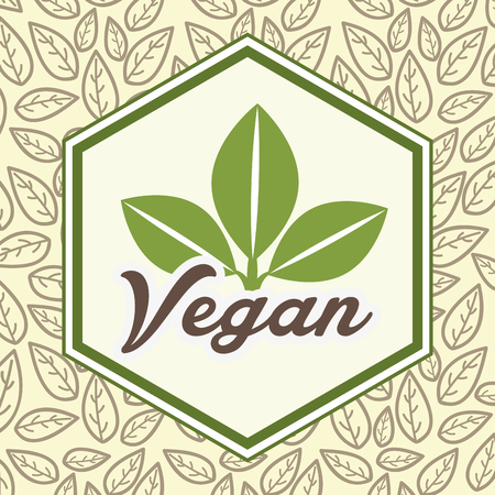 green leaves foliage natural vegan food badge vector illustrationのイラスト素材