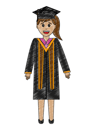 young woman graduated avatar character vector illustration designのイラスト素材