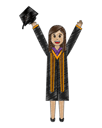 young woman graduated with hands up vector illustration designのイラスト素材