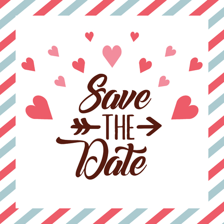 save the date love hearts stripes decoration card vector illustrationのイラスト素材