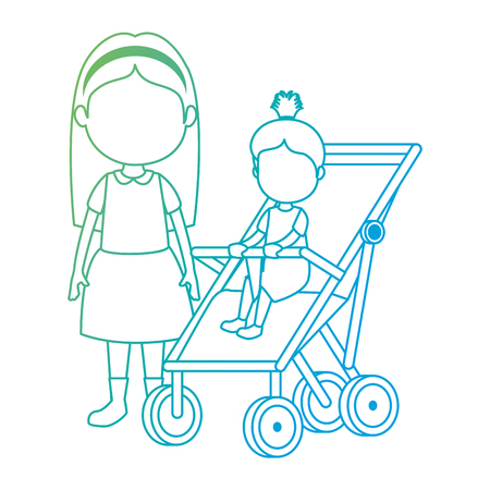 little girl baby in cart with sister vector illustration designのイラスト素材