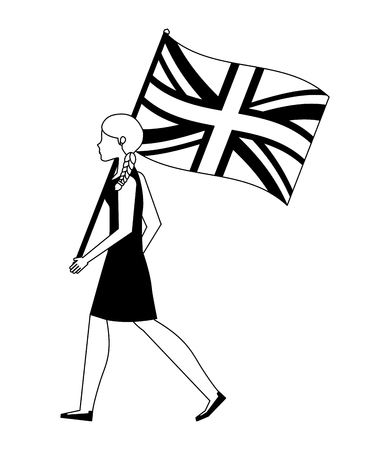 woman with flag in pole of great britain isolated icon vector illustration designのイラスト素材