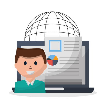 businessman global laptop report document vector illustrationのイラスト素材