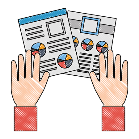 hands and documents files with statistics graphic vector illustration designのイラスト素材