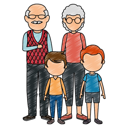 cute grandparents couple with kids characters vector illustration designのイラスト素材