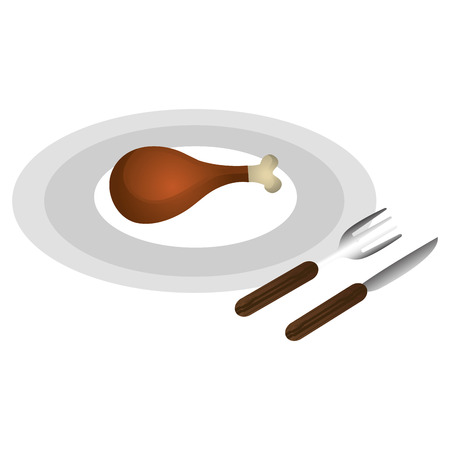 dish with chicken thighs and cutleries vector illustration designのイラスト素材