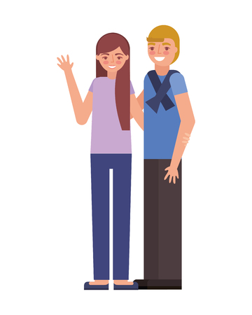 young couple standing hugging characters vector illustrationのイラスト素材