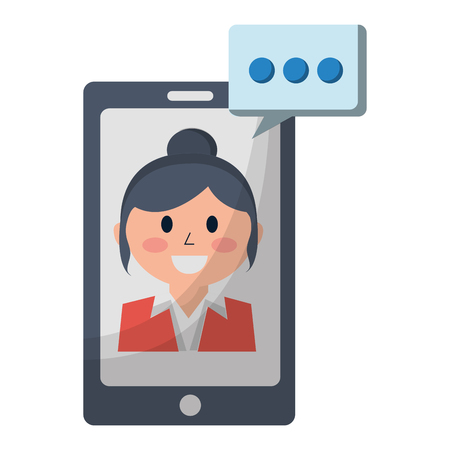business woman on smartphone talk bubble vector illustrationのイラスト素材