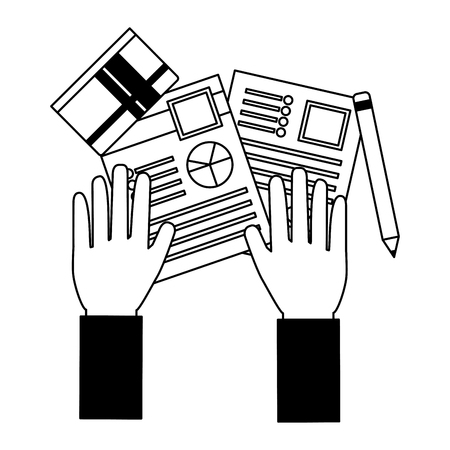 hands with documents files and objects vector illustration designのイラスト素材